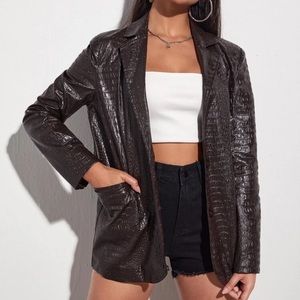 Croc Embossed Single breasted PU leather blazer